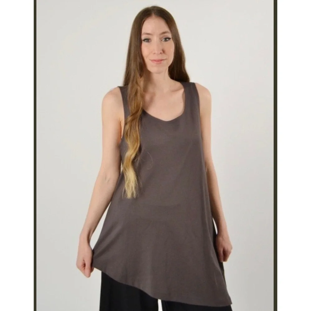 Bryn Walker Womens Large‎ Brown Asymmetrical Hem Sleeveless Tank Top USA Made